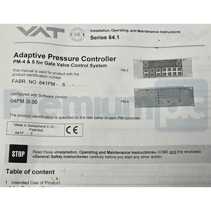 VAT PM-5 Adaptive Pressure Controller 641PM-16BC-0002/0974 225599 64PM.3I.00 NEW