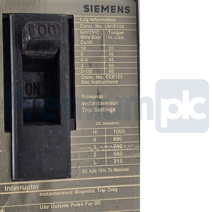 Siemens I-T-E ED63A100 Sentron Circuit Breaker | 100A 600V 3P | ED6-ETI w/Trip
