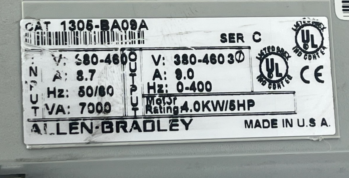 Allen-Bradley 1305-BA09A Series C AC Drive 5HP 4kW 380-460V 3-Phase VFD