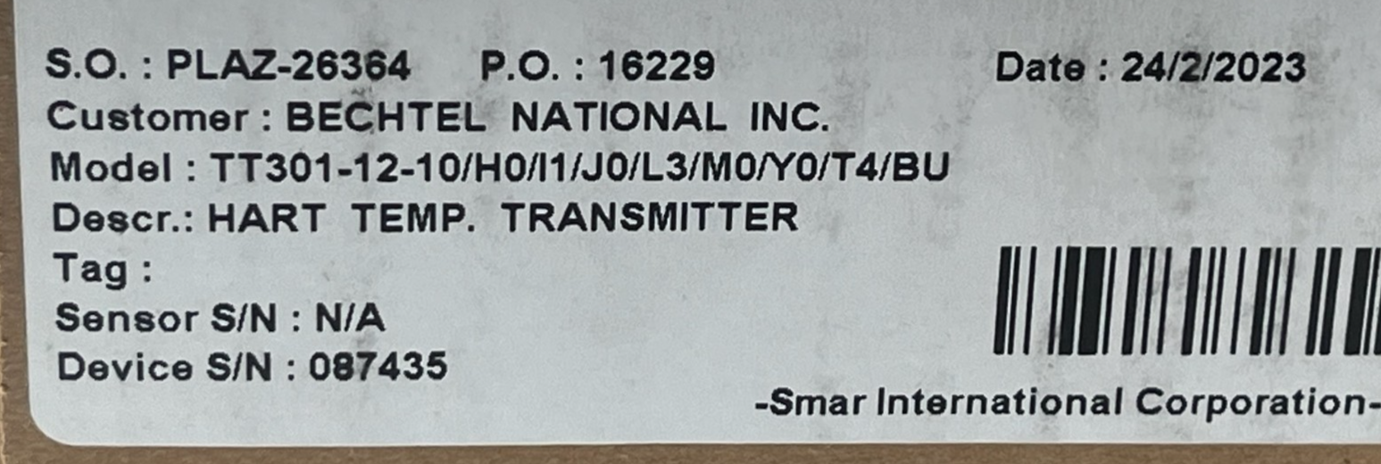 Smar TT301 HART Temp. Transmitter Dual Input TT301-12-10/H0/I1/J0/L3/M0/Y0/T4/BU