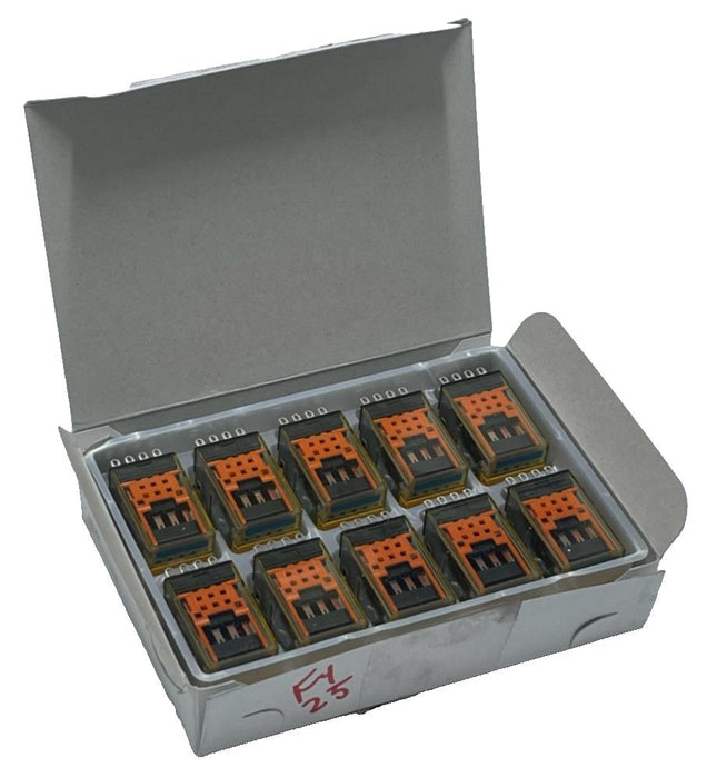 Box of 10 IDEC RY4S-UL DC24V Power Relays 4PDT 5A 24VDC, LED, CHECK BUTTON, NSMP