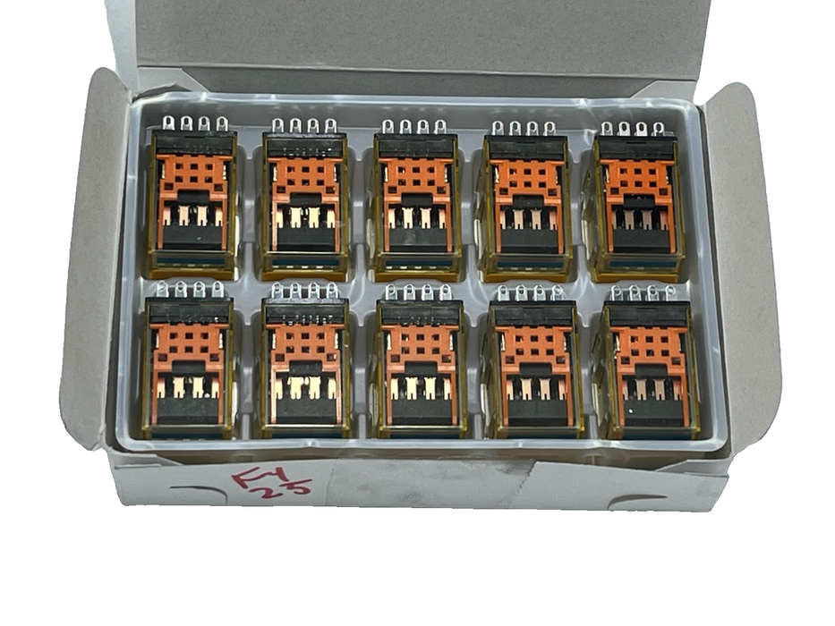 Box of 10 IDEC RY4S-UL DC24V Power Relays 4PDT 5A 24VDC, LED, CHECK BUTTON, NSMP