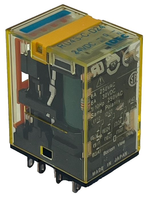 Box of 10 IDEC RY4S-UL DC24V Power Relays 4PDT 5A 24VDC, LED, CHECK BUTTON, NSMP