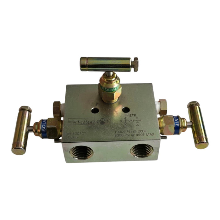 Parker M-500PCT 3-Valve Manifold 10000PSI NSMP Carbide Ball Hard Seat NSMP