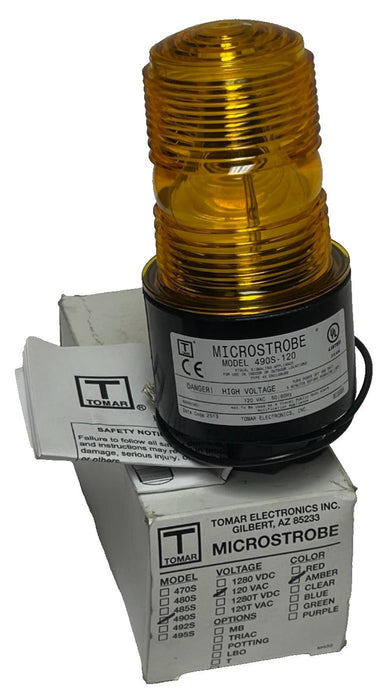 Tomar MicroStrobe 490S-120-A Amber Strobe Light 120VAC Industrial - New in Box