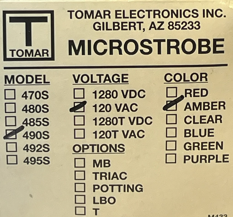 Tomar MicroStrobe 490S-120-A Amber Strobe Light 120VAC Industrial - New in Box