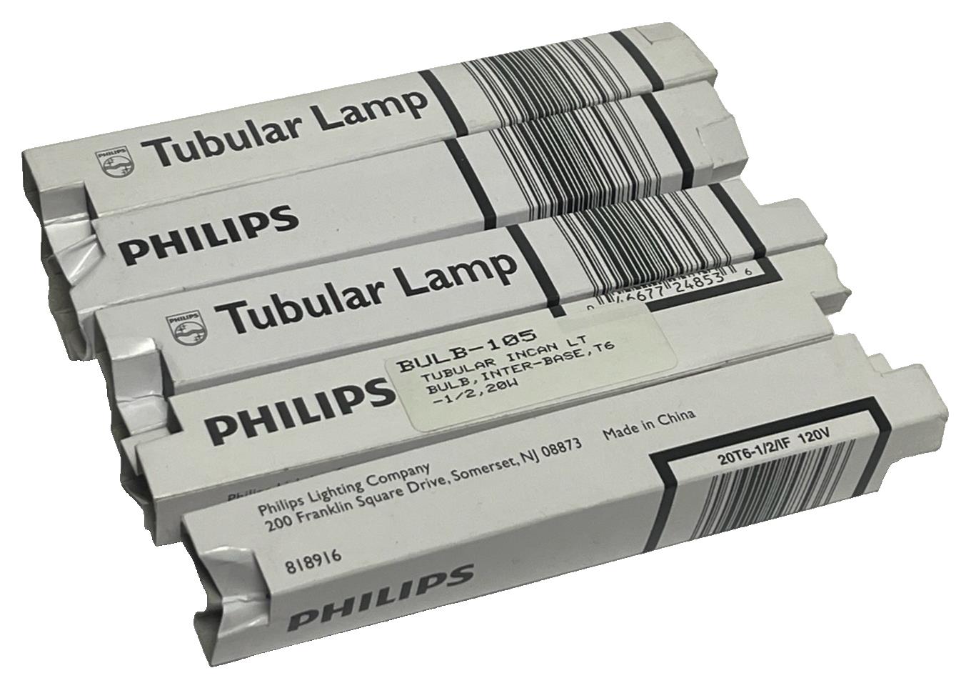 (5) Philips 20T6-1/2/IF Tubular Light Bulbs 20W 120V Frosted Intermediate E17