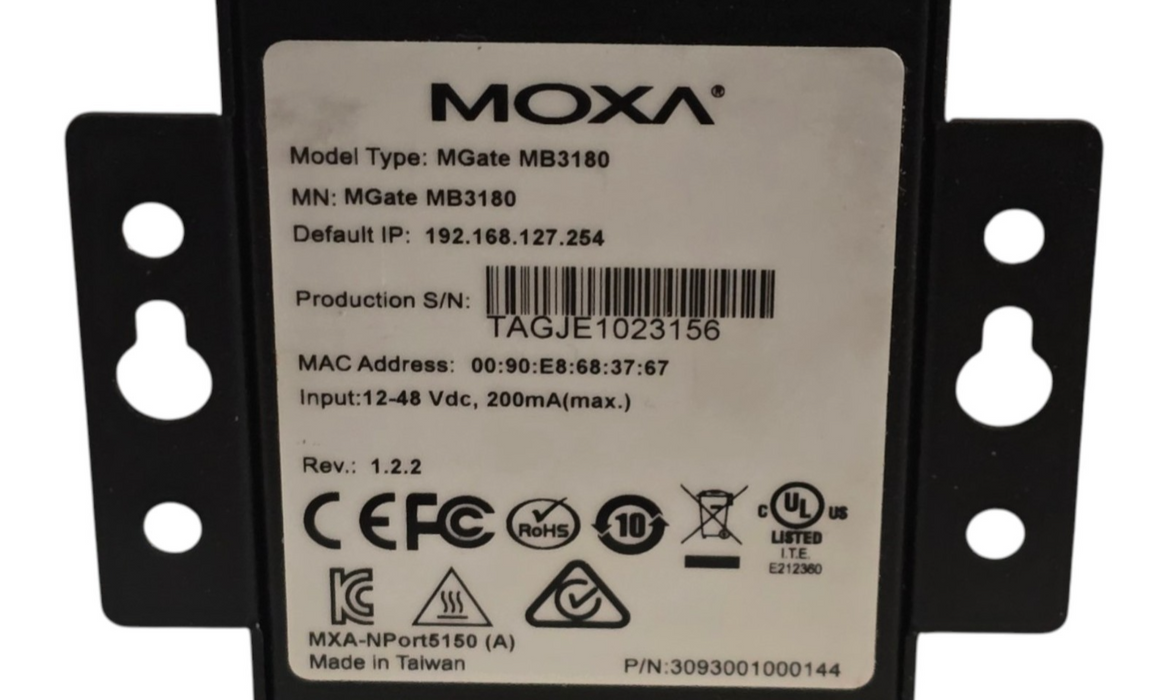 Moxa MGate MB3180 1-Port Standard Modbus Gateway | RS-232/422/485 to Ethernet