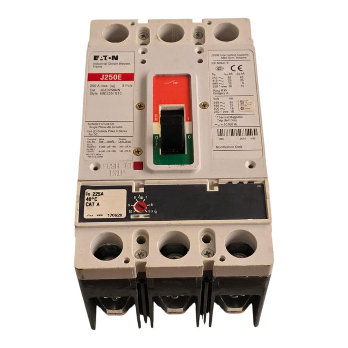 Eaton JGE3250NN | J250E Circuit Breaker 250A 3P 600V 69D2551G10 w/225A Trip NSNP