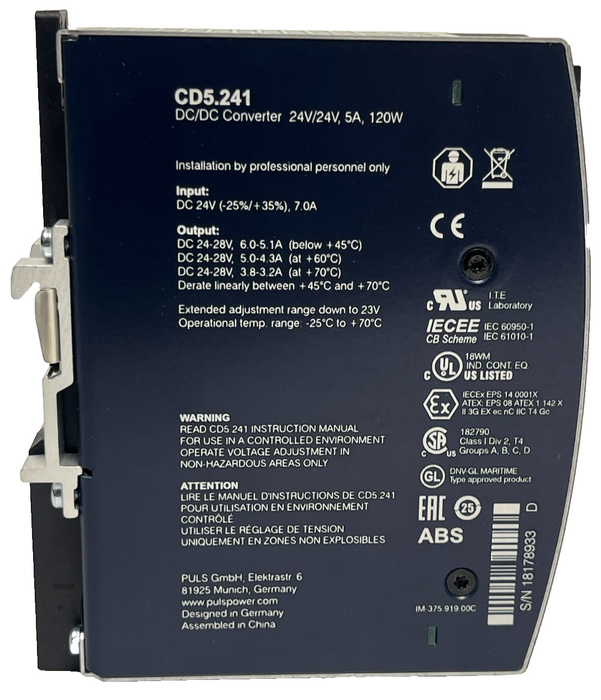 NEW PULS CD5.241 DC/DC Converter | 24V 5A 120W DIMENSION CD-Series DIN Rail