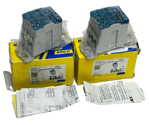 Lot of 2 nVent ERIFLEX 569010 UD-80A Distribution Block 80A 1-Pole 690V NSMP