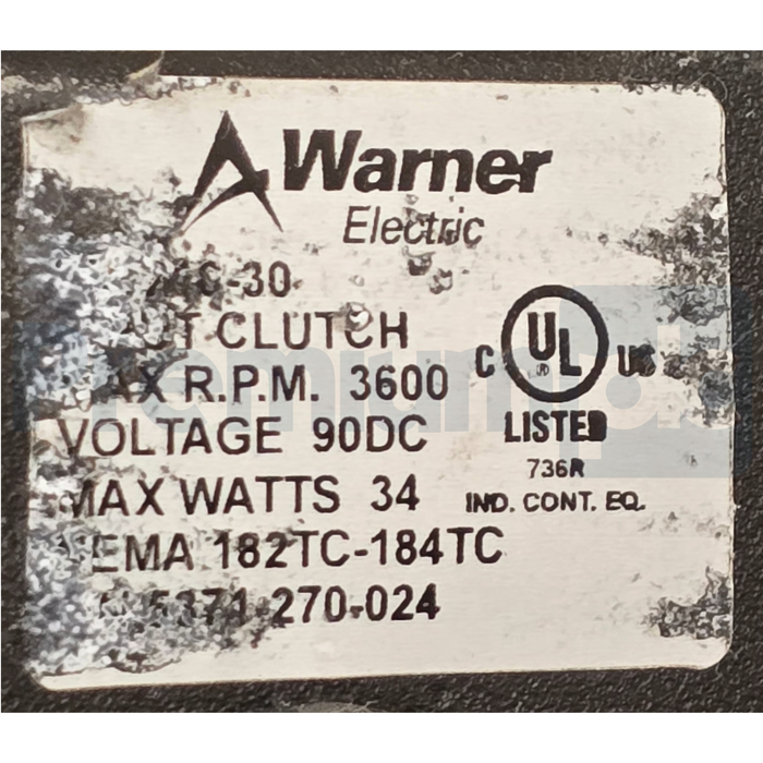 Warner Electric 5371-270-024 | EM-210-30 Input Clutch 3600RPM 90VDC 182TC/184TC