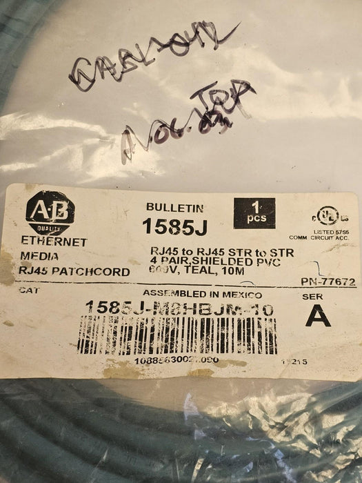 NEW ALLEN BRADLEY 1585J-M8HBJM-10 ETHERNET MEDIA RJ45 PATCHCORD SER. A