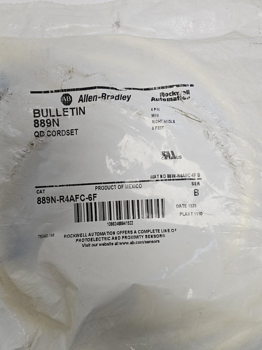 NEW ALLEN BRADLEY 889N-R4AFC-6F QD CORDSET 4-PIN MINI 6FT 889NR4AFC6F SER. B
