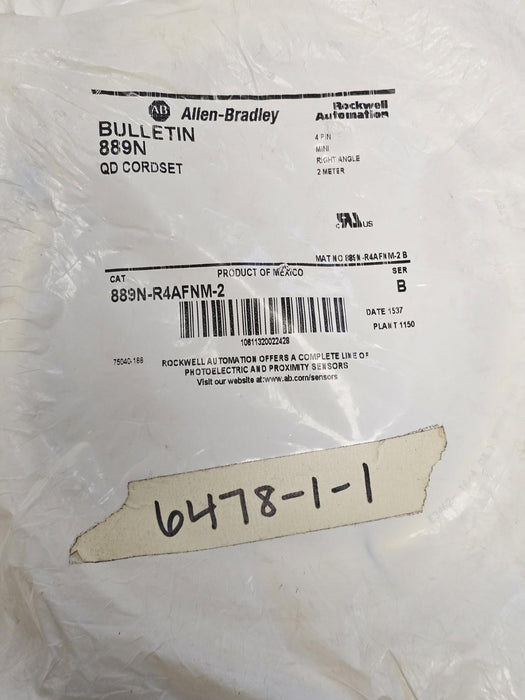 NEW ALLEN BRADLEY 889N-R4AFNM-2 QD CORDSET 4-PIN 2M 889NR4AFNM2 SER. B