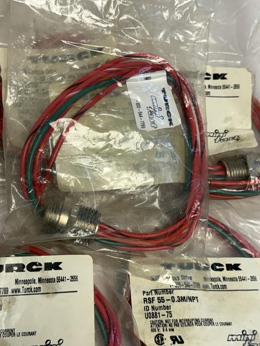LOT OF 5 NEW TURCK RSF 55-0.3M/NPT ID NUMBER: U0881-75 MINIFAST RECEPTACLES