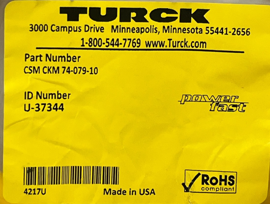 Turck CSM CKM 74-079-10 Powerfast Extension Cordset 4-Pin 10m , NSFS