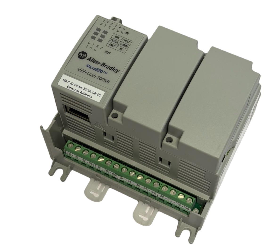 USED ALLEN BRADLEY 2080-LC20-20AWB Micro820 CONTROLLER FW: 9.011 SER. B