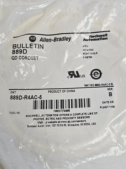LOT OF 6 NEW ALLEN BRADLEY 889D-R4AC-5 QD CORDSETS 4-PIN 5M SER. B