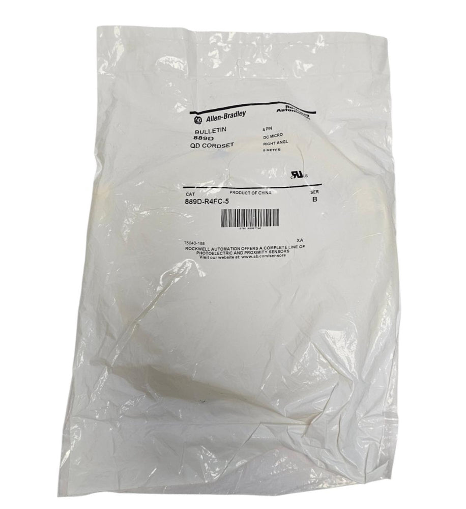 NEW ALLEN BRADLEY 889D-R4FC-5 QD CORDSET 889DR4FC5 4-PIN 5M LENGTH SER. B