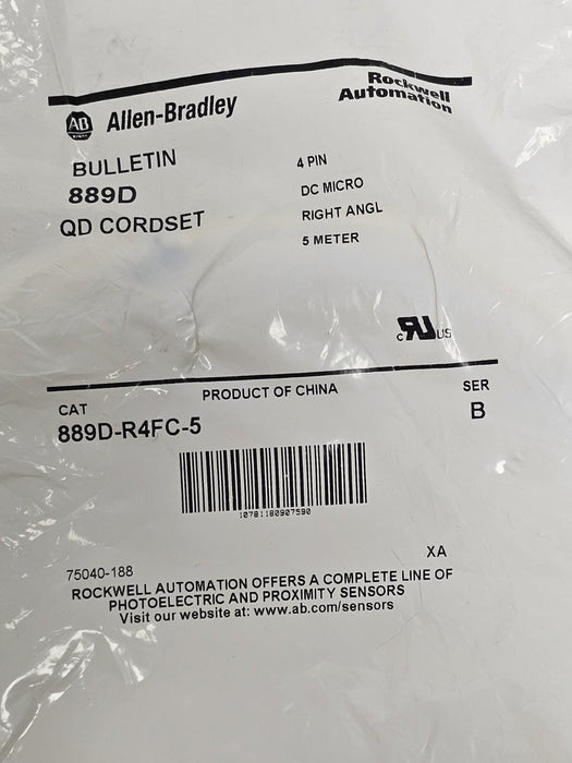 NEW ALLEN BRADLEY 889D-R4FC-5 QD CORDSET 889DR4FC5 4-PIN 5M LENGTH SER. B