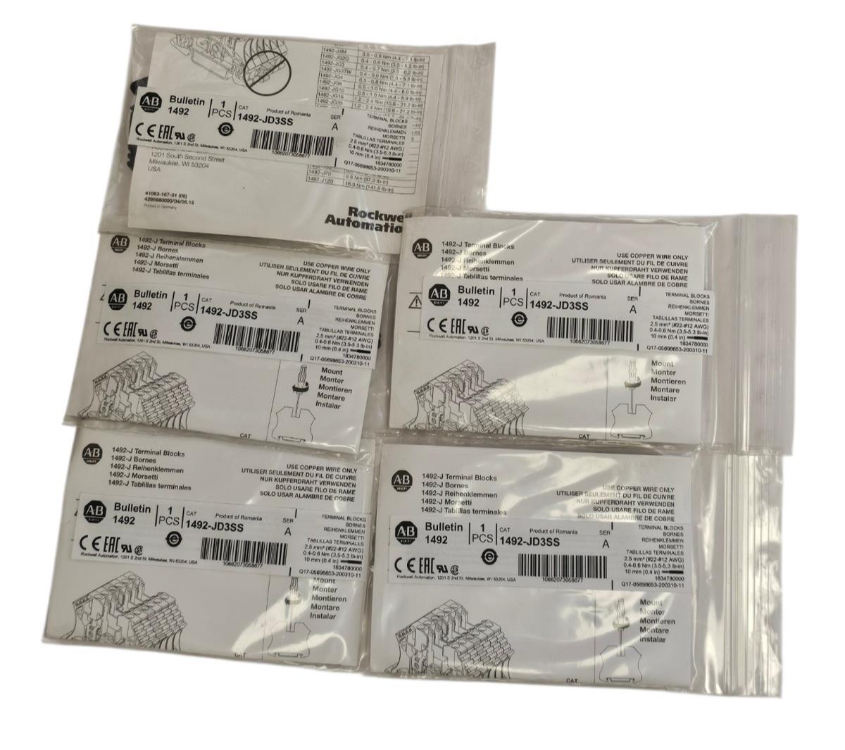 LOT OF 5 NEW ALLEN BRADLEY 1492-JD3SS TERMINAL BLOCKS 1492JD3SS SER. A