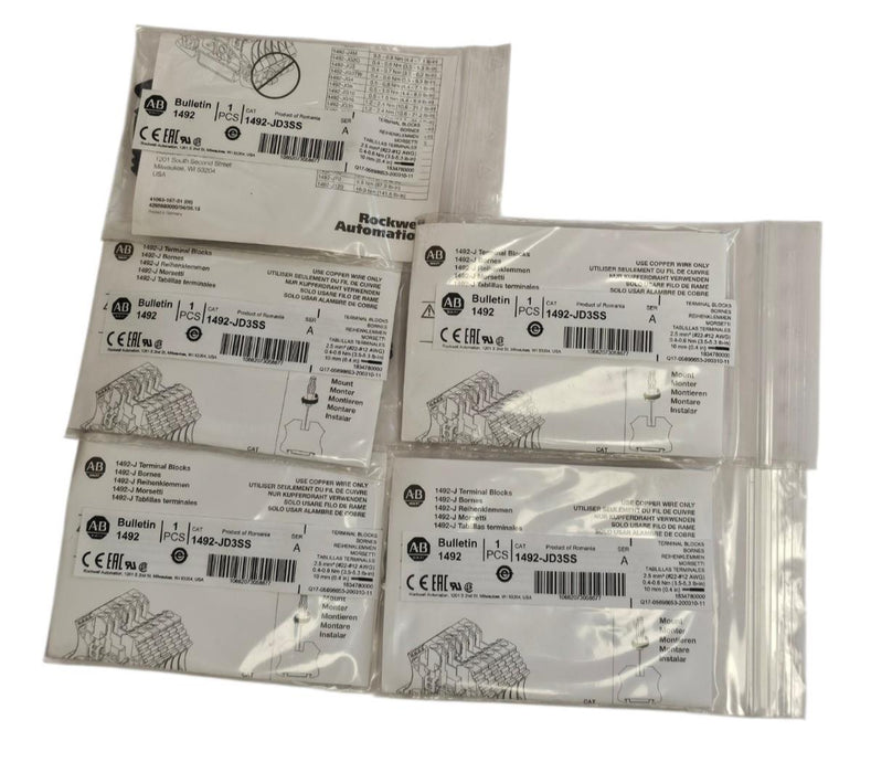 LOT OF 5 NEW ALLEN BRADLEY 1492-JD3SS TERMINAL BLOCKS 1492JD3SS SER. A