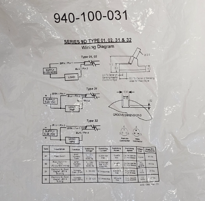 NEW ASCO 940-100-031 POSITION SENSOR 5-28 VDC 940100031