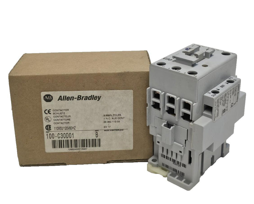 NIB ALLEN BRADLEY 100-C30D01 CONTACTOR 100C30D01 110V50/120V60HZ SER. B NSFP