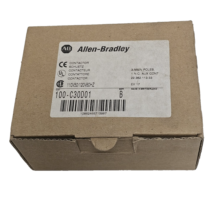NIB ALLEN BRADLEY 100-C30D01 CONTACTOR 100C30D01 110V50/120V60HZ SER. B NSFP