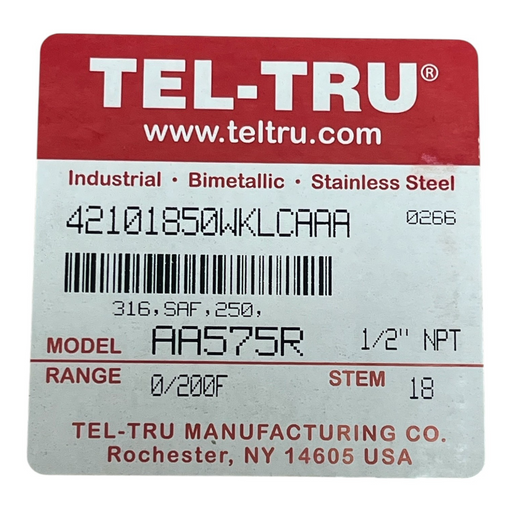 Tel-Tru AA575R 5" Dial 18" Stem 0-200°F 316 Stainless Thermometer - NSMP