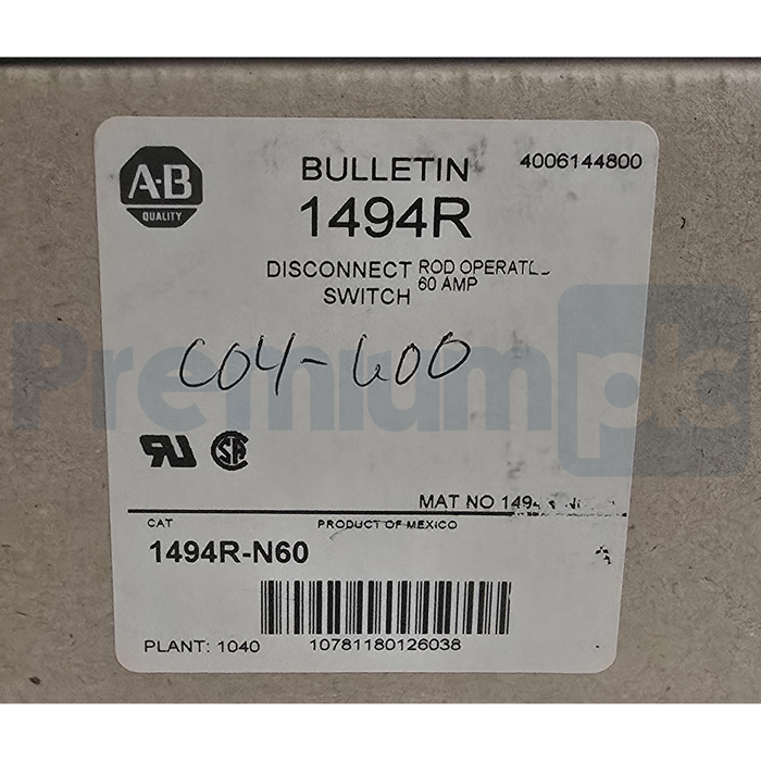 Allen-Bradley 1494R-N60 /A Rod Operated Disconnect Switch 60A 600V 3-Pole NSMP