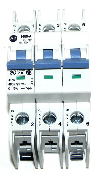 ALLEN BRADLEY 1489-A3C150 CIRCUIT BREAKER 15A, 3P, SER. A 1489A3C150