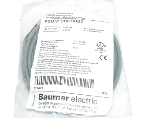 NEW BAUMER FSDM 08D9002 THROUGH BEAM EMITTER FSDM08D9002, 12-30 VDC