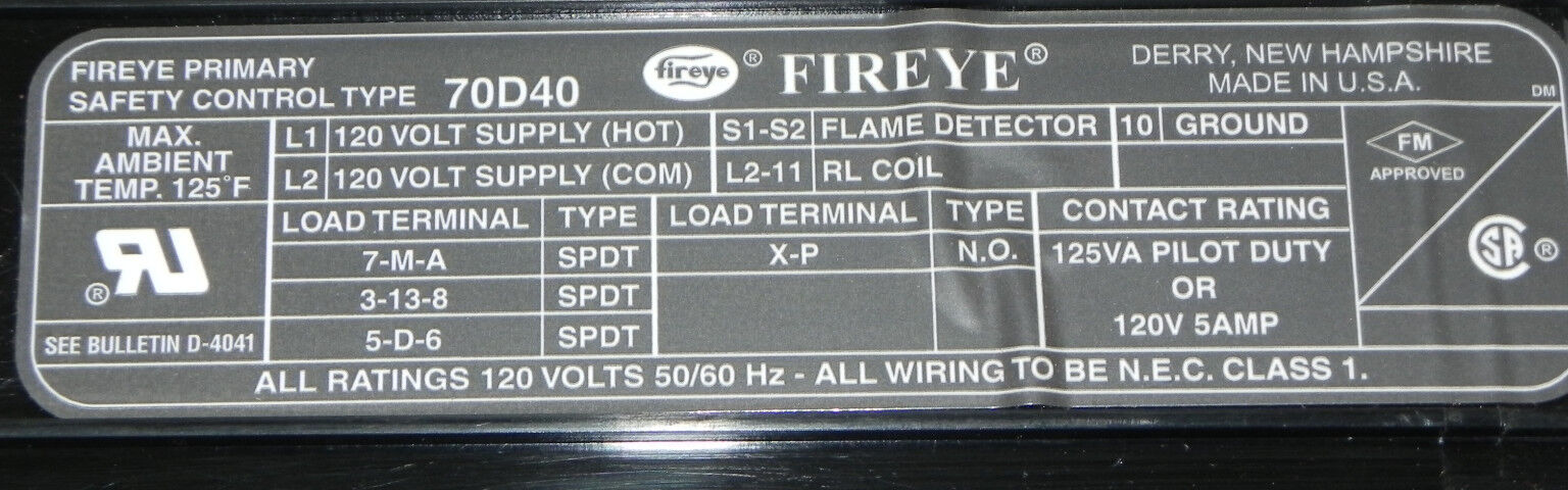 FIREYE 70D40 SOLID STATE BURNER MANAGEMENT CONTROL USED