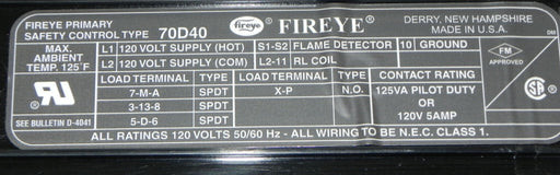 FIREYE 70D40 SOLID STATE BURNER MANAGEMENT CONTROL USED