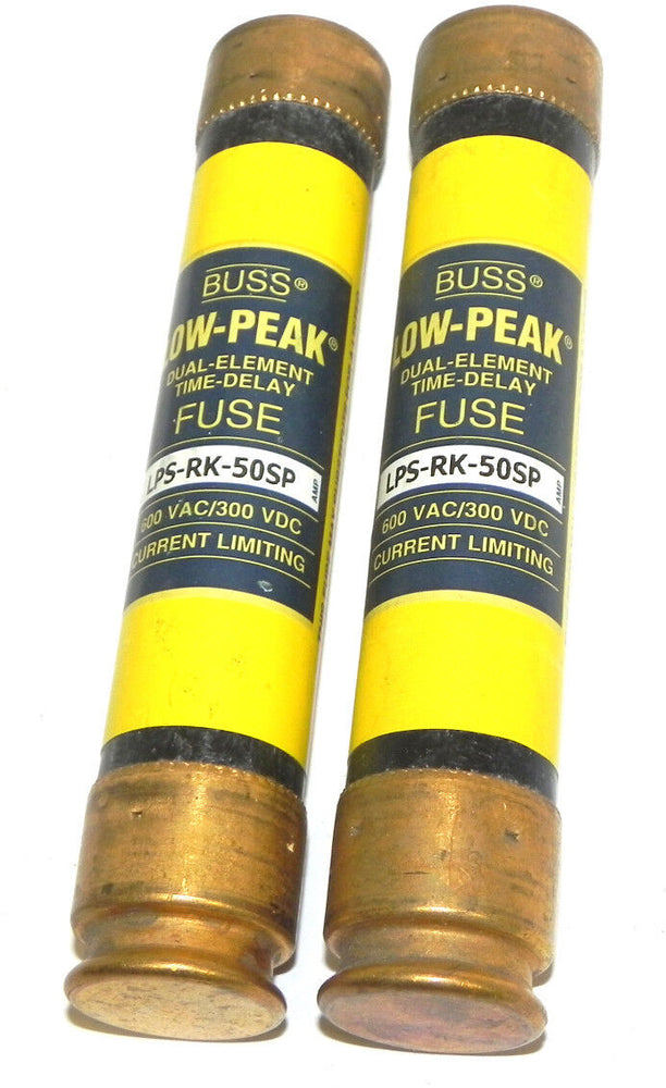 LOT OF 2 BUSSMANN LPS-RK-50SP LOW-PEAK DUAL ELEMENT FUSES LPSRK50SP