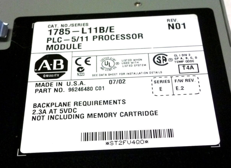 ALLEN BRADLEY 1785-L11B/E REV. N01 SER. E F/W REV. E.2 PROCESSOR 1785L11B