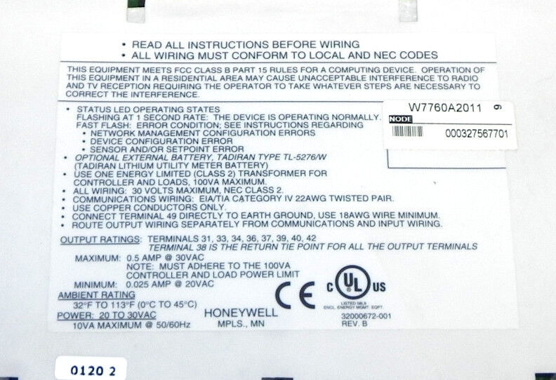 HONEYWELL W7760A-2011 BUILDING MANAGER W7760A2011