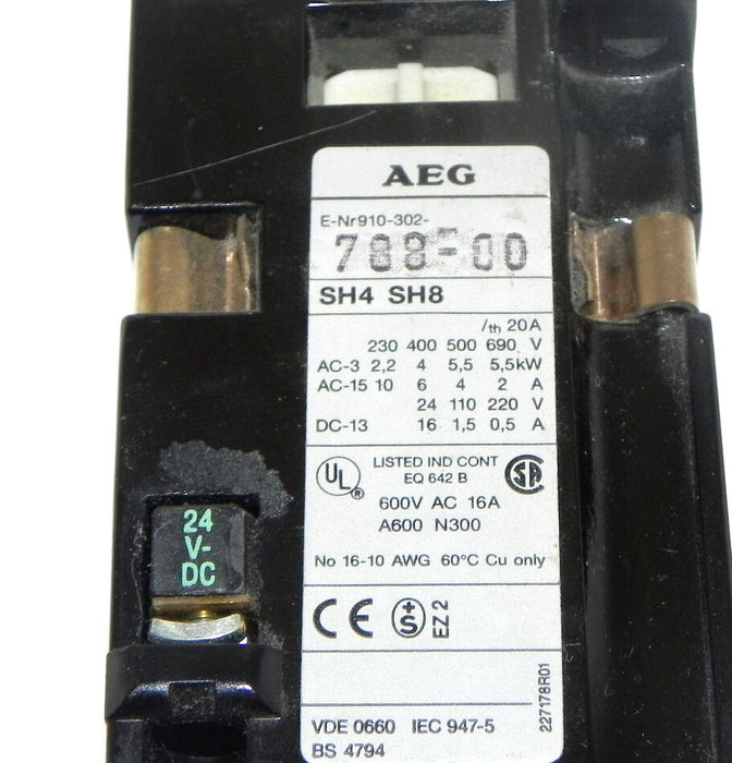 AEG 910-302-788-00 CONTACTOR 91030278800 6 POLE 24V DC 2 NC 20AMP SH880E