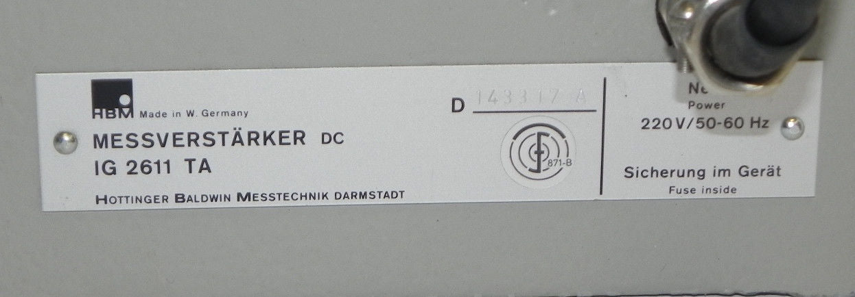 HBM MESSVERSTARKER IG 2611 TA CONTROLLER IG2611TA 220V/50-60HZ