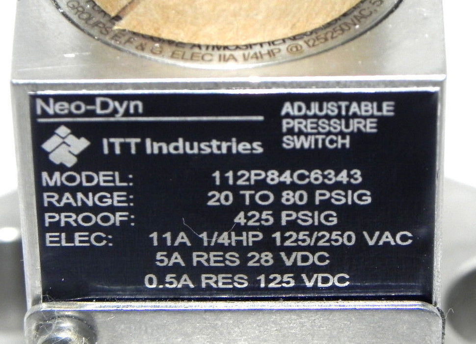 NEW NEO-DYNE 112P84C6343 ADJUSTABLE PRESSURE SWITCH