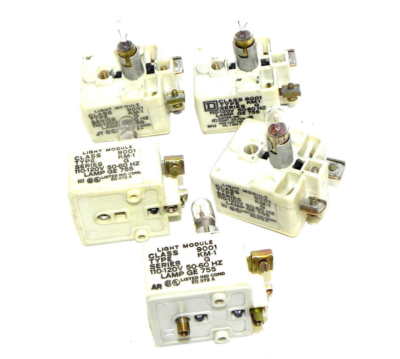 LOT OF 5 SQUARE D 9001-KM-1 PILOT LIGHT MODULES 9001KM1 SER. G, 110-120V