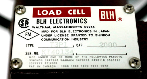 BLH ELECTRONICS T3P1 LOAD CELL CAP. 2000LBS.