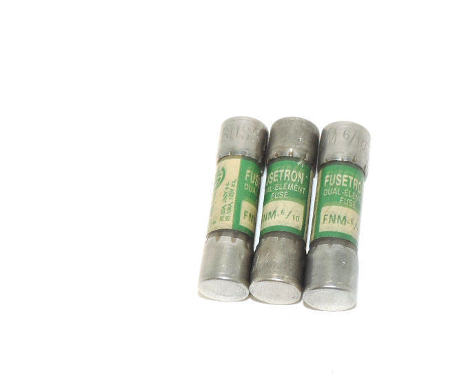 LOT OF 3 NEW BUSSMANN FUSETRON FNM-6/10 DUAL ELEMENT FUSES FNM610