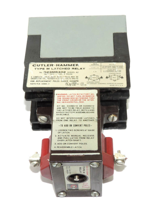 CUTLER-HAMMER D23MR402 TYPE M LATCHED RELAY SERIES A2 W/ 1886-1 & 9-1989-1 COILS