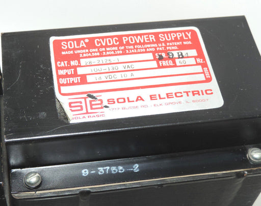 SOLA 28-2125-1 CVDC POWER SUPPLY 2821251, INPUT: 100-130 VAC