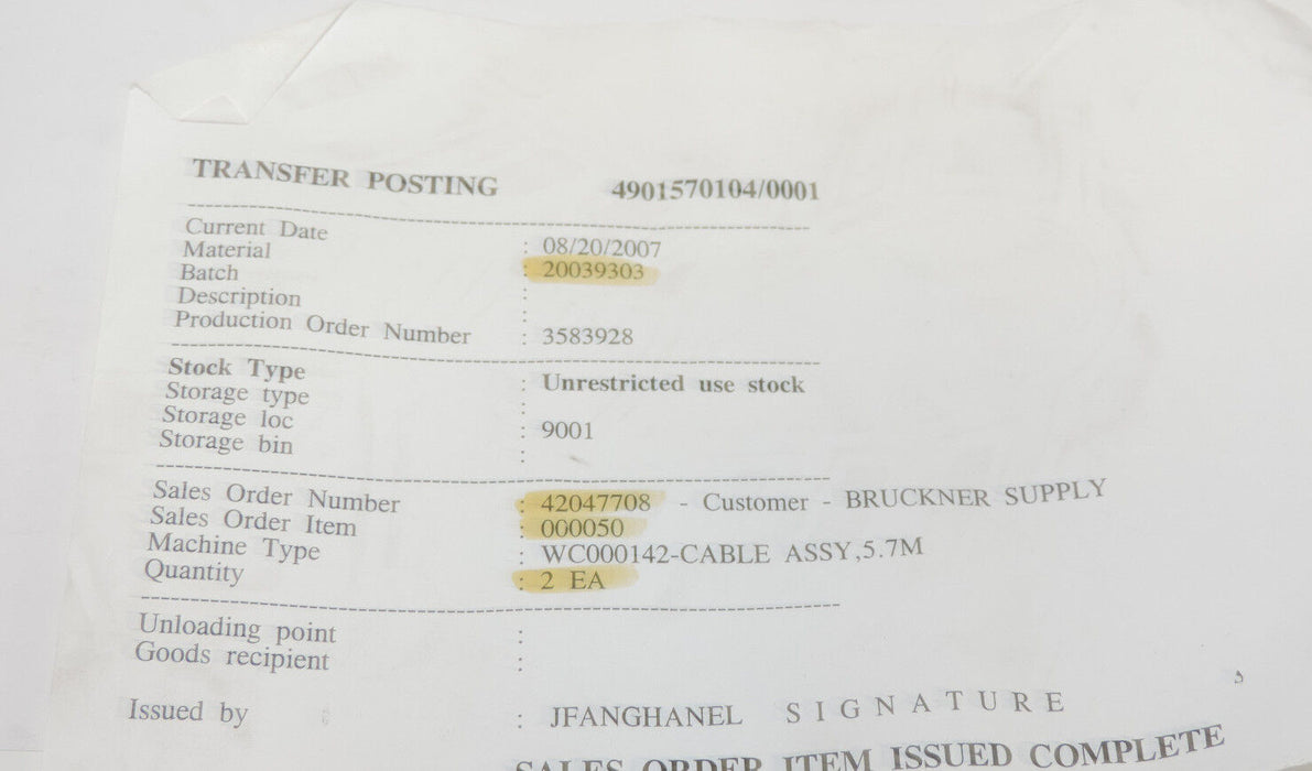 LEONI ELOCAB LTD. ERK 33796 CABLE WC000142 ASSY. 5.7M