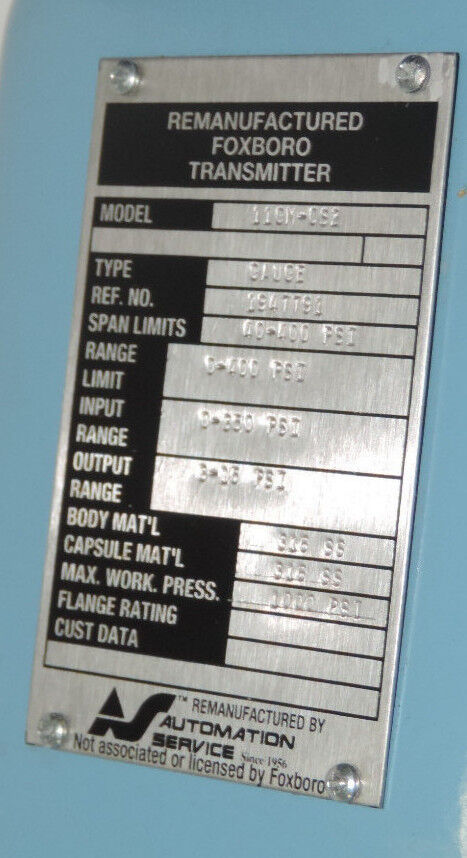 FOXBORO REMANUFACTURED 11GM-CS2 TRANSMITTER GAUGE 40-400 PSI, REF. NO 1947791