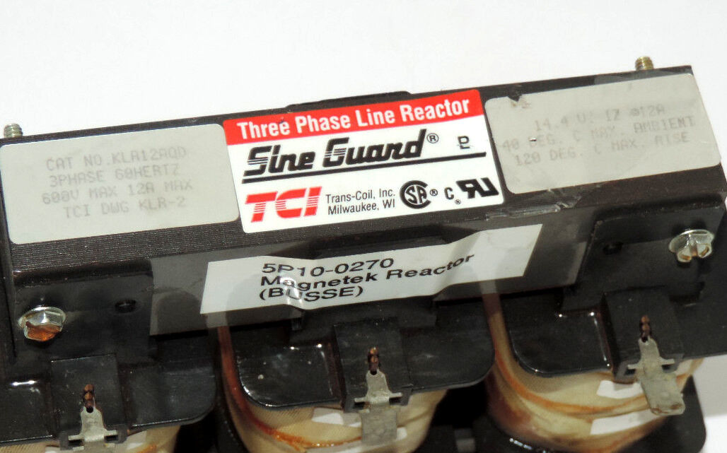 SINE GUARD KLA12AQD THREE PHASE LINE REACTOR 60 HZ 600V MAX 12A MAX 14.4 V